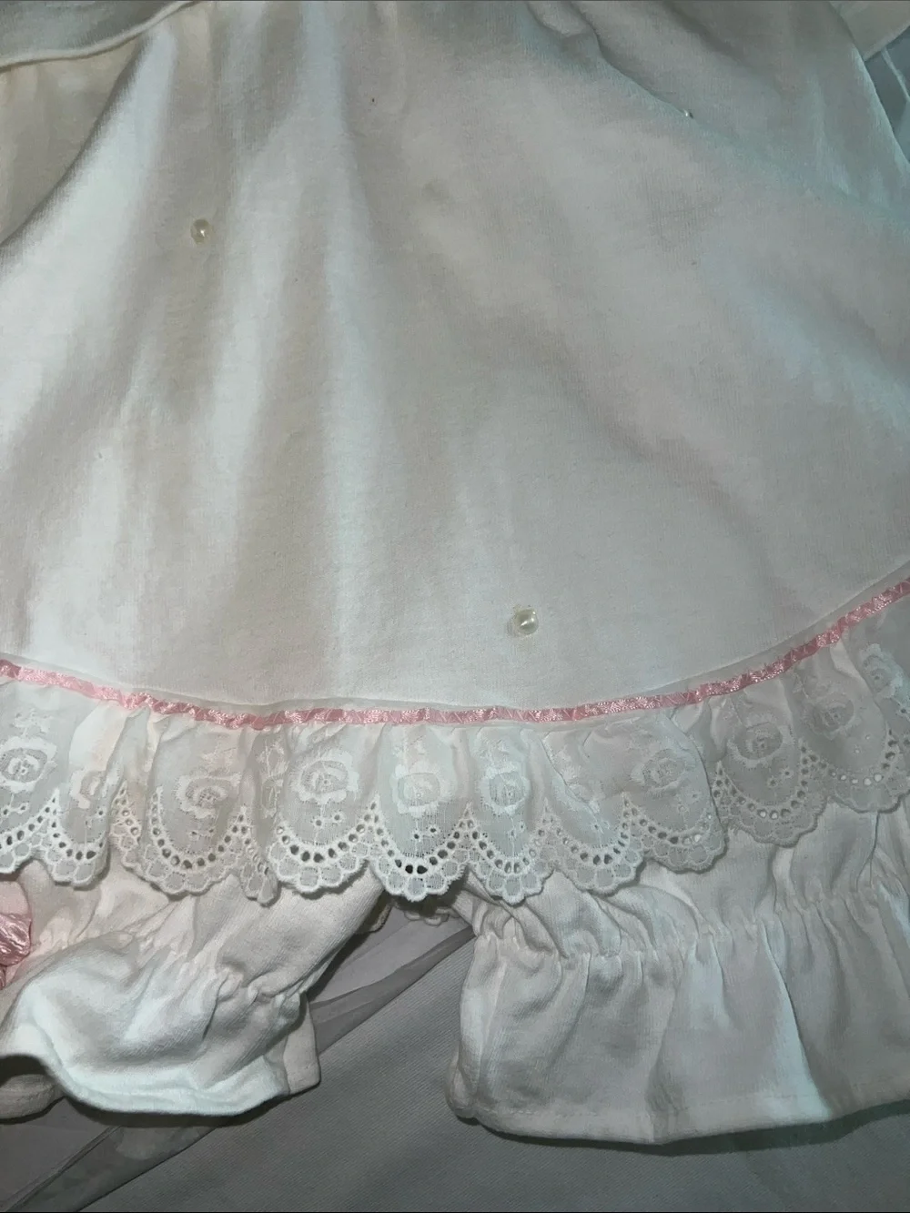 Cottagecore White Lace Trim Two-Piece Set with Pink Accents​